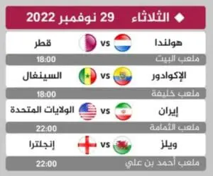 مواجهات كاس العالم قطر اليوم الثلاثاء 29 11 2022م
