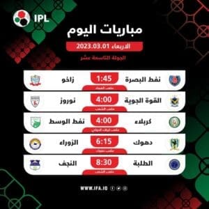خمس مواجهات في منافسات الدوري العراقي الممتاز